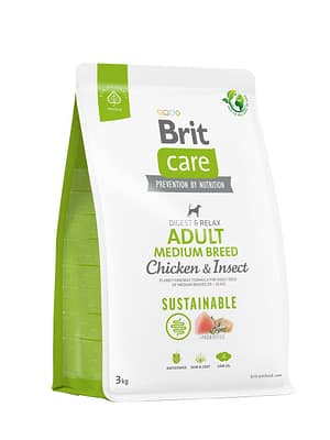 8595602558698.jpg 3 kg. Brit Care Sustainable gluteenivaba täissööt keskmist kasvu täiskasvanud koertele putukavalgu ja kanalihaga