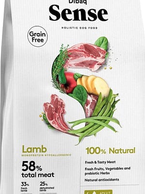 Dibaq Sense mini lamb 2 kg. Dibaq Sense teraviljavaba täissööt väikest kasvu täiskasvanud koertele lambalihaga