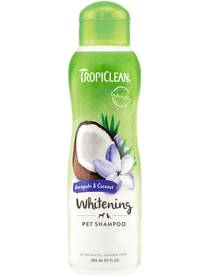 valgendav väike TropiClean looduslik seebivaba valgendav šampoon koertele ja kassidele 355 ml.