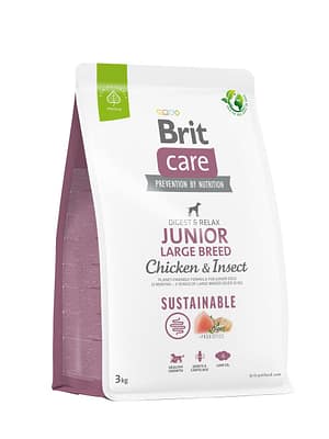 8595602558728.jpg 3 kg. Brit Care Sustainable Junior gluteenivaba täissööt putukavalgu ja kanalihaga suurt kasvu juuniorkoertele