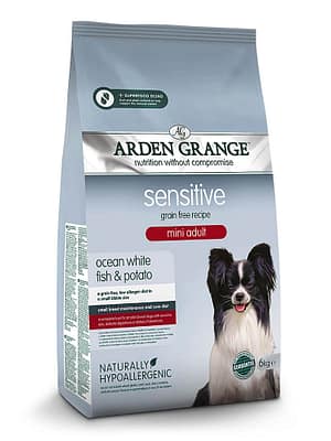 ardengrange_df_d_sensitive_miniadult_6kg 6 kg. Arden Grange teraviljavaba täissööt väikest kasvu täiskasvanud koertele valge kala ja kartuliga