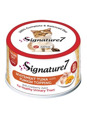 0013964339086.jpg 70 gr. Signature7 konservsööt liha kastmes igas vanuses kassidele tuunikala ja kõrvitsaga