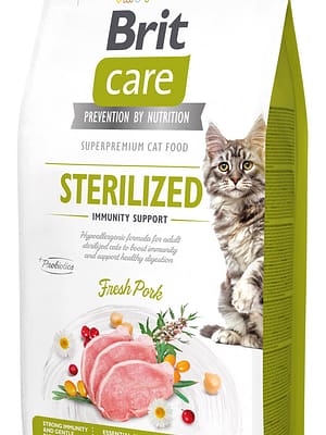 8595602565085-1.jpg 7 kg. Brit Care teraviljavaba täissööt steriliseeritud/kastreeritud kassidele sealihaga