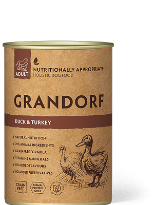 part ja kalkun 400 gr. Grandorf teraviljavaba konservsööt täiskasvanud koertele pardi-ja kalkunilihast