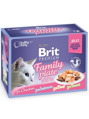 8595602519408.jpg 12 x 85 gr. Brit Premium Delicate Jelly Family multipakk valik märgtoite lihatükid tarrendis täiskasvanud kassidele