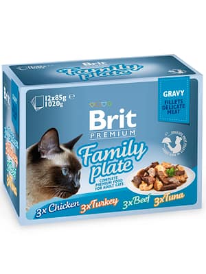 8595602519422.jpg 12 x 85 gr. Brit Premium Delicate Gravy Family multipakk valik märgtoitusid liha kastmes täiskasvanud kassidele