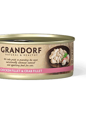 Chicken Breast & Crab Fillet 6 x 70 gr. Grandorf teraviljavaba konservsööt kassidele kana rinnafileest ja krabifileest omas mahlas