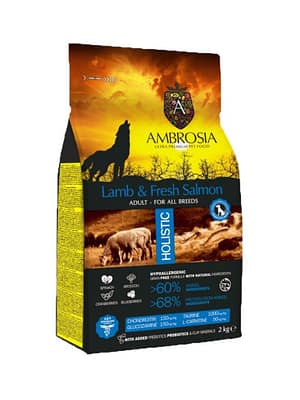 ambrosia-grain-free-adult-lamb-fresh-salmon 12 kg. Ambrosia teraviljavaba täissööt igas suuruses täiskasvanud koertele lambaliha & värske lõhega