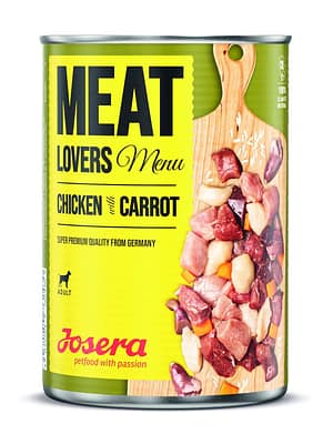 Josera Meat Lovers Menu, Chicken & Carrot 6 x 400 gr. Josera Menu teraviljavaba konservsööt täiskasvanud koertele kanaliha ja porgandiga