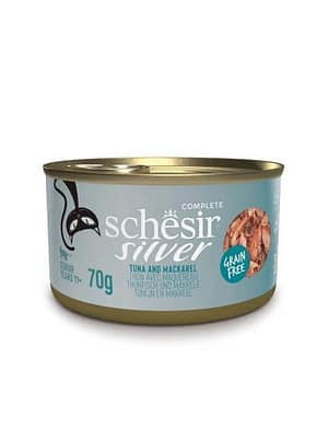 L-00699 70 gr. Schesir Silver teraviljavaba konservtoit eakatele  kassidele tuunikala ja makrelliga