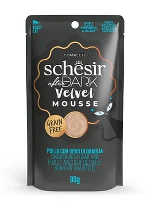 L-00712 80 gr. Schesir After Dark Velvet teraviljavaba vaht täiskasvanud kassidele kanaliha ja vutimunaga