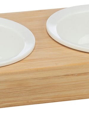 valged Keraamilised kausid bambusest alusel, maht 2 x 0,25 l.