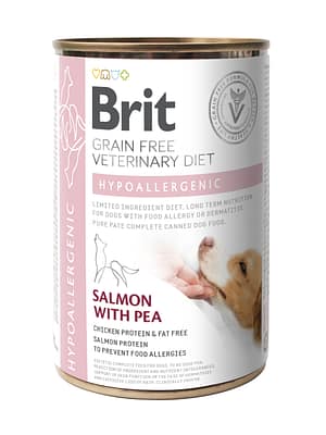8595602535873.jpg 400 gr. Brit Veterinary Hypoallergenic teraviljavaba konservsööt dermatoloogiliste ja seedetrakti probleemide all kannatavatele koertele lõhega