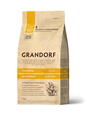 grandorf-4meat-2 2 kg. Grandorf Cat nelja lihaga täissööt steriliseeritud/kastreeritud kassidele