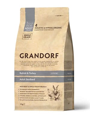 rabbit-turkey 400 gr. Grandorf Cat täissööt steriliseeritud/kastreeritud täiskasvanud kassidele jänese-ja kalkunilihast