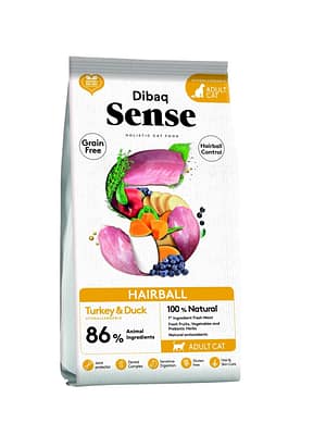 sensehairball 1,5 kg. Dibaq Sense teraviljavaba karvapallide teket vältida aitav täissööt täiskasvanud kassidele kalkuni-ja pardilihaga
