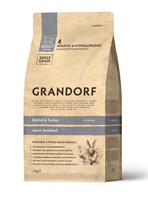 rabbit-turkey 8 kg. Grandorf täissööt steriliseeritud/kastreeritud ning eakatele kassidele jänese-& kalkunilihaga