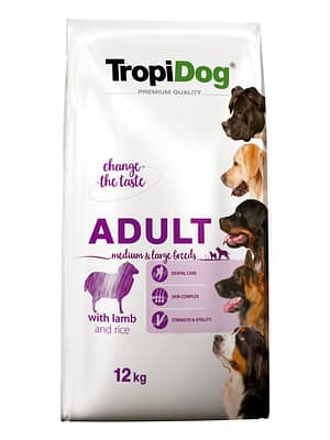 5900469570579.jpg 12 kg. TropiDog Premium täissööt keskmist-ja suurt kasvu täiskasvanud koertele lambaliha & riisiga