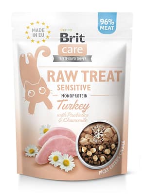 8595602569571.jpg Brit Care Raw Sensitive külmkuivatatud teraviljavaba maius kassidele kalkunilihast 40 gr.