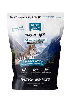 natura-wild-yukon-lake-2kg 2 kg. Natura Wild Dog Yukon Lake teraviljavaba täissööt igas suuruses täiskasvanud koertele lõhe, tuunikala ja kalkunilihaga