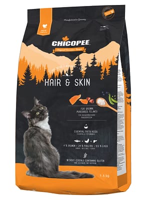 1,5 kg. Chicopee HNL Hair & Skin gluteenivaba täissööt täiskasvanud pikakarvalistele kassidele