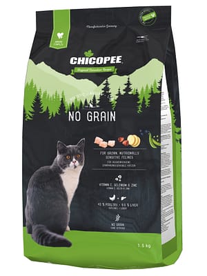 4015598018128.jpg 1,5 kg. Chicopee HNL No Grain teraviljavaba täissööt täiskasvanud tundliku seedimisega kassidele linnulihaga