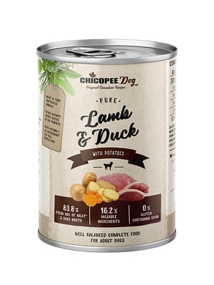 4015598019002.jpg 400 gr. Chicopee Pure konservsööt täiskasvanud koertele lamba-ja pardilihaga