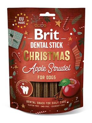 8595602573530.jpg Brit Dental Stick Christmas gluteenivabad närimispulgad koertele õunte ja kaneeliga, pakendis 7 tk. ( 250 gr.)