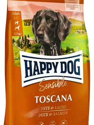 Sensible_Toscana_livo_800x800 12,5 kg. Happy Dog Sensible Toscana gluteenivaba täissööt madala rasvasisaldusega täiskasvanud koertele lõhe & pardilihaga