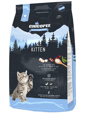 4015598020695.jpg 1.5 kg. Chicopee HNL Kitten täissööt kuni 12 kuu vanustele kassipoegadele, tiinetele-ja imetavatele kassidele