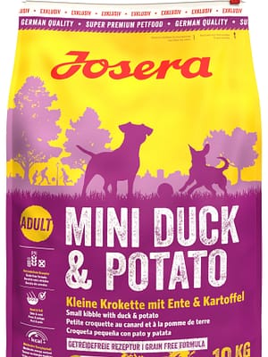 mini duck 10 kg. Josera Mini Duck & Potato teraviljavaba täissööt pardiliha ja kartuliga väikest kasvu täiskasvanud koertele