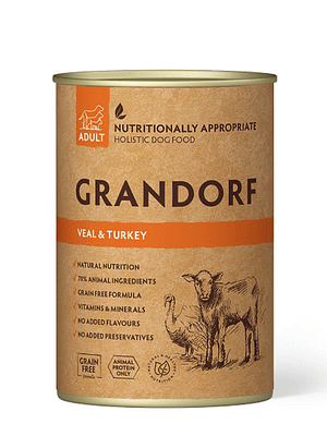 grandorf-veal 400 gr. Grandorf teraviljavaba konservsööt üle 1-aastastele koertele vasika- & kalkunilihast