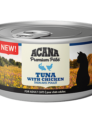 ACANA-Premium-Pate-Wet-Cat-Food-Tuna-With-Chicken-Front-85g 85 gr. Acana Cat Adult teraviljavaba pasteet täiskasvanud kassidele tuunikala & kanaga