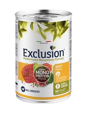 beef 6 x 400 gr. Exclusion Mediterraneo Beef konservsööt veiseliha ja riisiga täiskasvanud koertele