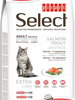 8436011152377-1.jpg 2 kg. Select Adult Sensitive Sterilised/Light täissööt täiskasvanud steriliseeritud/kastreeritud või ülekaaluga hädas kassidele kalaga