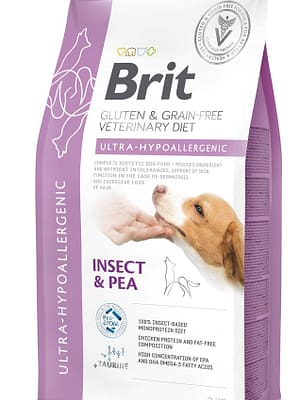 8595602559589.jpg 2 kg. Brit Veterinary Diet Ultra-Hypoallergenic erisööt koertele, mis toetab naha funktsiooni dermatoosi ja liigse karvakaotuse puhul