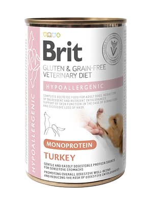 8595602574230.jpg 400 gr. Brit Veterinary Diet Hypoallergenic Monoprotein teraviljavaba konservsööt koertele kalkunilihaga