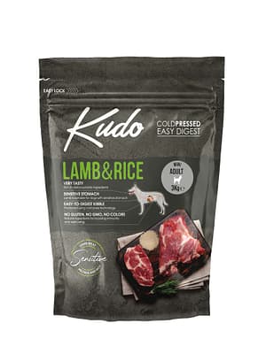 8606109019336.jpg 3 kg. Kudo Lamb & Rice Mini külmpressitud täissööt väikest kasvu täiskasvanud koertele lambalihaga