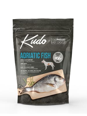 8606109019879.jpg 3 kg. Kudo Adriatic Fish Senior Light külmpressitud täissööt vanematele või kaaluprobleemidega koertele valge kalaga