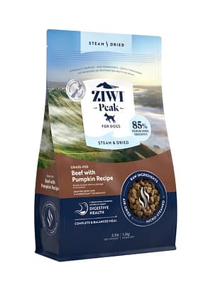 9421038210017-1.jpg 1,5 kg. Ziwi Peak Steam & Dried Beef teraviljavaba õhkkuivatatud täissööt igas vanuses koertele veiseliha & kõrvitsaga