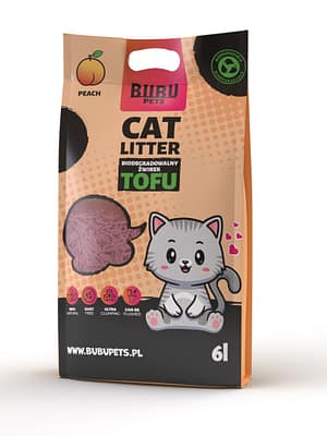 5905309286641.jpg 2,5 kg./ 6 L. Bubu Pets biolagunev virsiku lõhnaga tofust kassiliiv