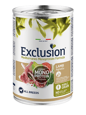 lammas 12 x 400 gr. Exclusion Mediterraneo Lamb konservsööt lambaliha ja riisiga täiskasvanud koertele