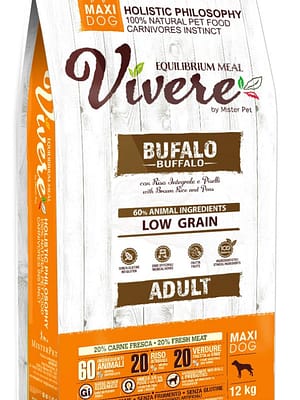 maxi adult buffalo 12 kg. Vivere Maxi Adult Buffalo täissööt suurt kasvu täiskasvanud koertele pühvliliha & riisiga