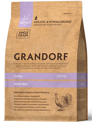 GD-Dog-Turkey-Mini-breed 3 kg. Grandorf gluteenivaba täissööt väikest kasvu täiskasvanud koertele kalkuniliha & pruuni riisiga