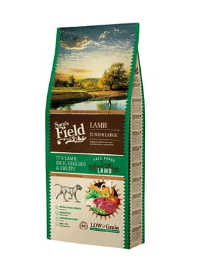8595602551156.jpg 13 kg. Sam's Field Junior Large gluteenivaba täissööt suurt kasvu kutsikatele ja noorkoertele lambalihaga