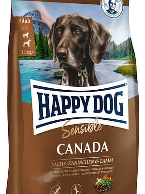 Sensible_Canada 11 kg. Happy Dog Sensible Canada teraviljavaba täissööt keskmist- ja suurt kasvu täiskasvanud koertele lõhe, küüliku-& lambalihaga