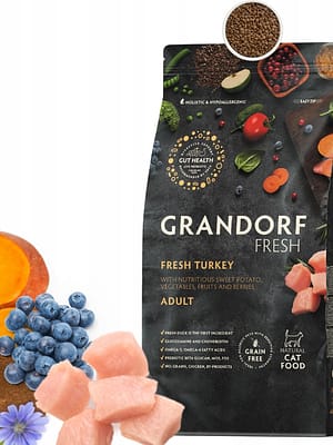 Grandorf-Cat-Fresh-Turkey-Adult 2 kg. Grandorf Fresh teraviljavaba täissööt täiskasvanud kassidele kalkunilihaga