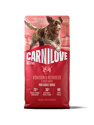 8595602581214.jpg 12 kg. Carnilove Active teravilja-ja kartulivaba täissööt täiskasvanud koertele hirve-, põhjapõdra & metssealihaga