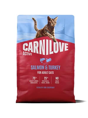 8595602581603.jpg 2 kg. Carnilove Active teravilja-ja kartulivaba täissööt igas suuruses täiskasvanud kassidele lõhe & kalkunilihaga