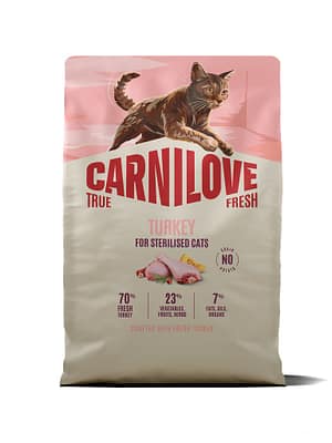 8595602582129.jpg 2 kg. Carnilove True Fresh teravilja-ja kartulivaba täissööt steriliseeritud täiskasvanud kassidele värske kalkunilihaga